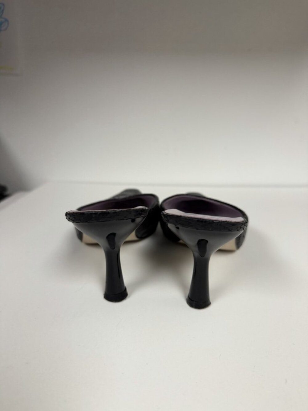 Bloomingdale's Vtg Y2K Kitten Heel Mules Black Leather Pointed Toe Whimsy Goth - Picture 2 of 11